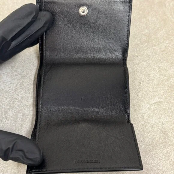 Balenciaga Logo-Print Full-Grain Leather Trifold Wallet